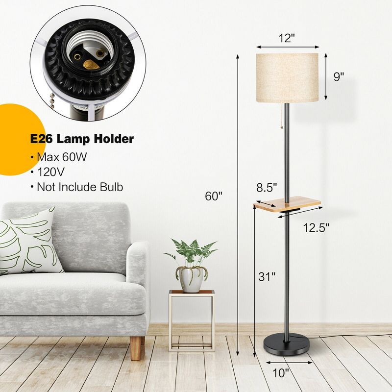 Costway Modern Floor Lamp with Tray Table Dual USB Charging Ports 3-in-1 Floor Lamp, 3 of 11