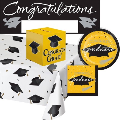 Creative Converting Graduate School Spirit Yellow Tableware and Decor Kit 18ct