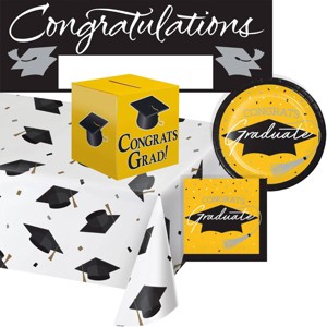 Creative Converting Graduate School Spirit Yellow Tableware and Decor Kit 18ct - 1 of 4