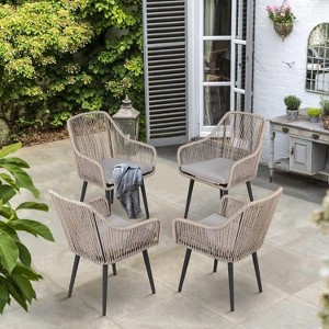 SUGOLD Outdoor Patio Dining Chairs Set of 4, Woven Rattan Chairs with Armrest & Cushions Kitchen Wicker Dining Chairs - 1 of 1
