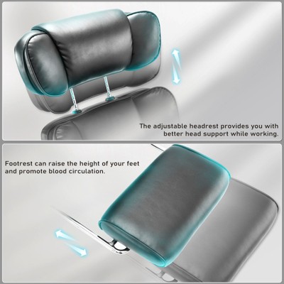 Black High Back Leather Reclining Office Chair with Footrest