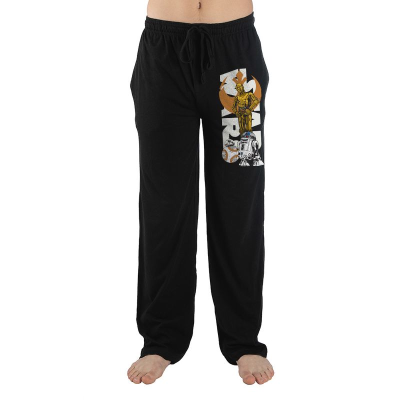 Star Wars C3PO R2D2 Robots Mens Black Sleep Pajama Pants, 1 of 3