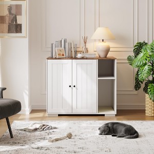 Cat Litter Box Furniture Enclosure, Large Cabinet with Built-in Power Outlet and Dog-Proof Shelf, Includes Non-Slip Mat and Power Cord - 1 of 4