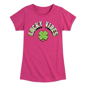 Girls' - Instant Message - St. Patrick's Day Lucky Vibes Fitted Short Sleeve Graphic T-Shirt - 1 of 4