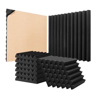 VEVOR Acoustic Foam Panels, 24 Pack 12 x 12 x 2 inches, Adhesive High Density Soundproof Wall Panels,Fire-Resistant Acoustic Panels,Black