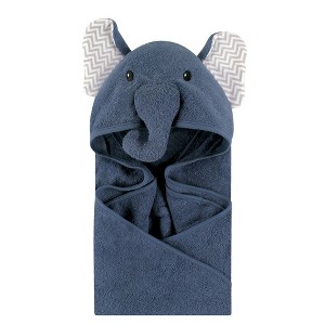 Little Treasure Baby Boy Cotton Animal Face Hooded Towel, Chevron Elephant, One Size - 1 of 1