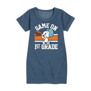 - Peanuts - Game On 1st Grade Graphic Short Sleeve Fleece Dress - 1 of 4