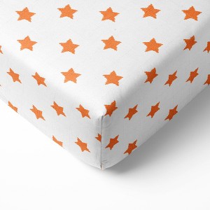 Bacati - Stars Orange Ikat Muslin 100 percent Cotton Universal Baby US Standard Crib or Toddler Bed Fitted Sheet - 1 of 4