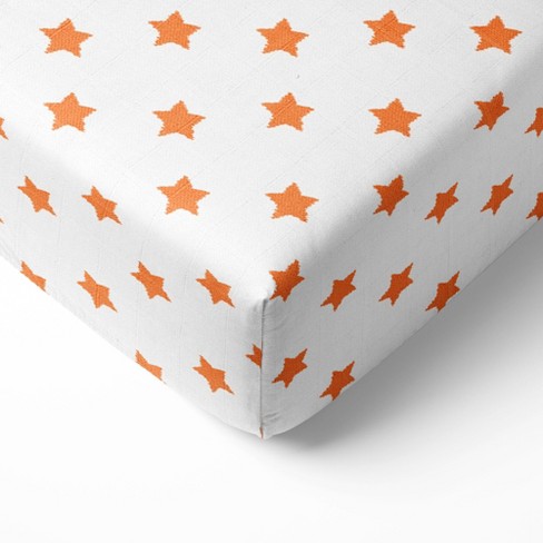 Bacati Stars Orange Ikat Muslin 100 Percent Cotton Universal Baby Us Standard Crib Or Toddler Bed Fitted Sheet Target