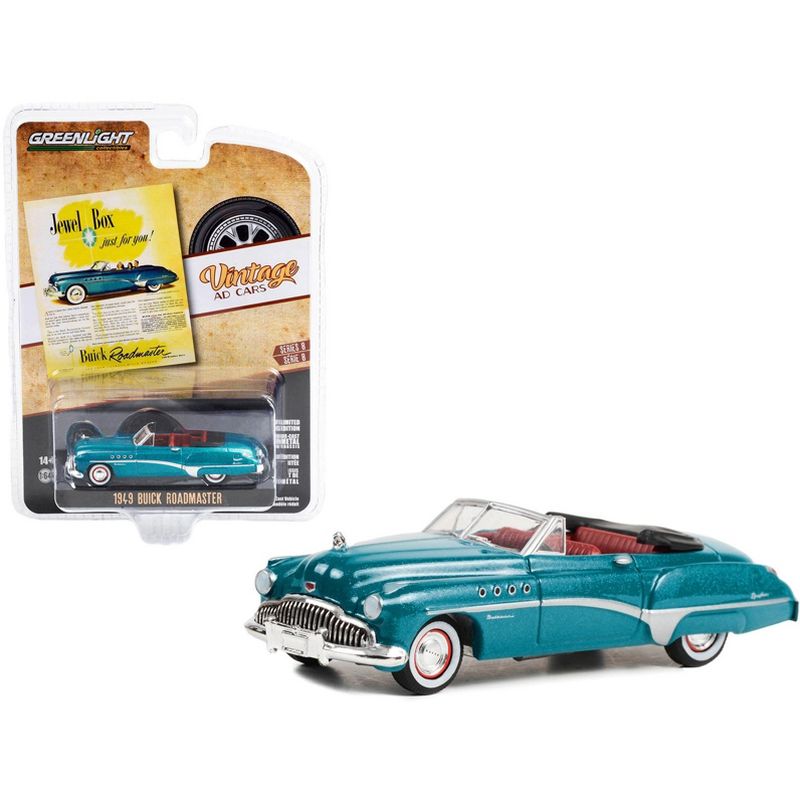 1949 Buick Roadmaster Blue Met. w/Red Interior "Jewel Box Just For You!" "Vintage Ad Cars" 1/64 Diecast Model Car by Greenlight, 1 of 4