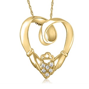 Pompeii3 Claddagh Diamond Pendant 14K Yellow Gold - 1 of 3