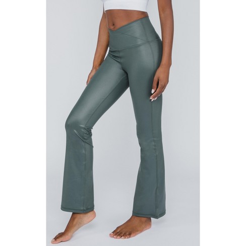 90 Degree By Reflex Interlink High Shine Cire Elastic Free Crossover V-back  Flared Leg Yoga Pants - Deep Forest - Large : Target