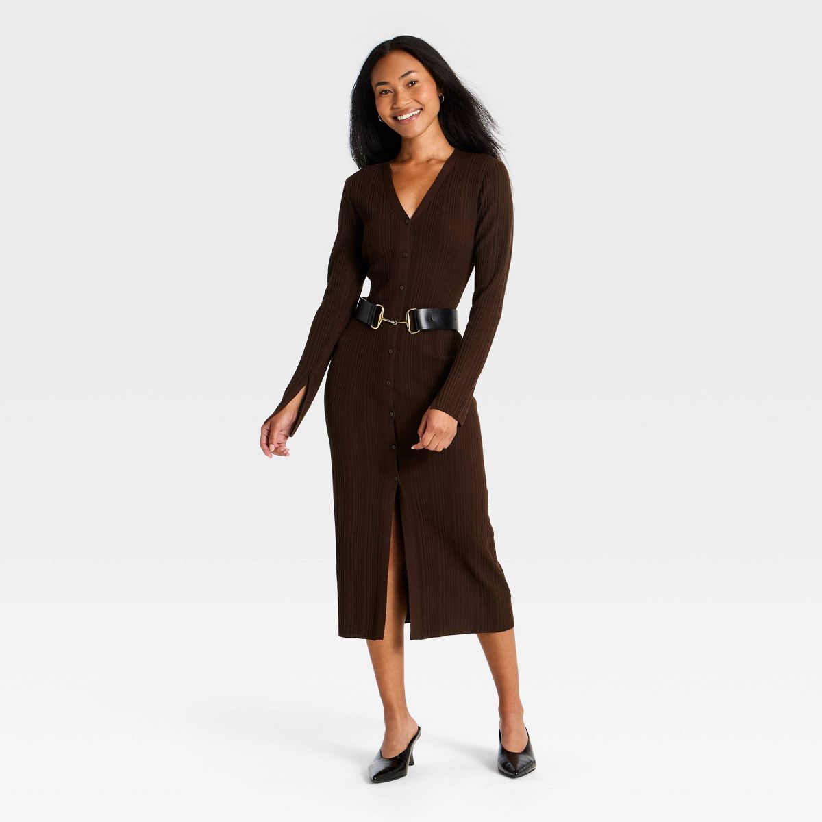 Women's Button-Up Midi Sweater Dress - A New Day™ - thumbnail 3