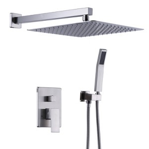 WOWOW Single Handle 2-Spray 1.8 GPM with 12 in. Square Shower Head and Adjustable Heads Shower Faucet in Brushed Nickel - 1 of 4