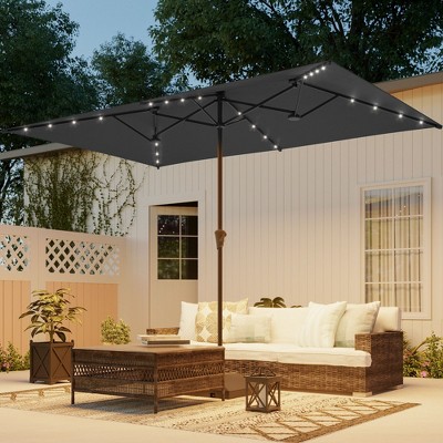 Sonkuki 11x7FT Solar-powered Double-Sided Patio Umbrella with Large Canopy Outdoor Table Umbrella for Garden, deck and pool