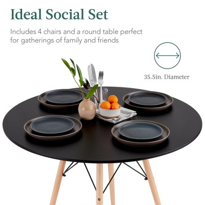 Compact Black and Oak 5-Piece Mid-Century Modern Dining Set