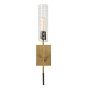 Uttermost Telesto 1-Light Wall Sconce – 22"H x 4.5"W Black and Antique Brass Glass Shade Contemporary Style - 1 of 4