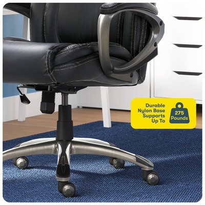 Black Leather Executive Swivel Office Chair with Fixed Arms
