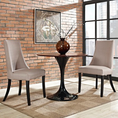 Beige Upholstered Microfiber Side Chair with Wood Legs
