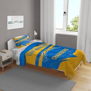 NFL Angeles Chargers Slanted Stripe Twin Bed in a Bag Set - 4pc - 1 of 3