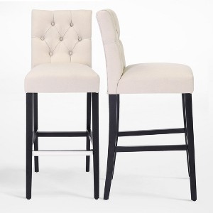 WestinTrends 29" Linen Fabric Tufted Bar Stool (Set of 2) - 1 of 4