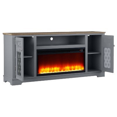 Gray 70" Electric Fireplace TV Stand with Cabinets