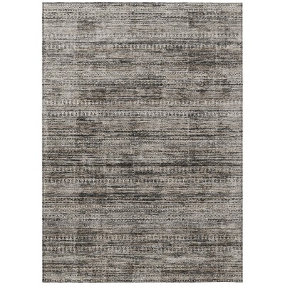 Taupe And Ivory Striped Washable Indoor Outdoor Area Rug