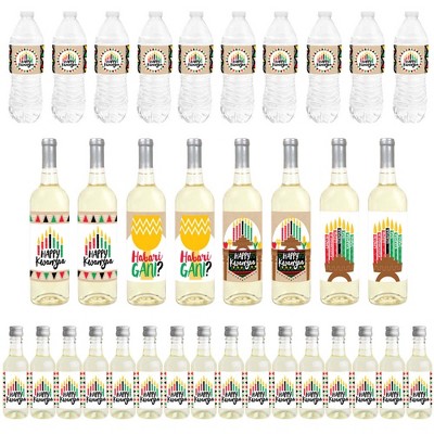 Big Dot of Happiness Happy Kwanzaa - Mini Wine Bottle Labels, Wine Bottle Labels & Water Bottle Labels - Party Decor - Beverage Bar Kit - 34 Pieces