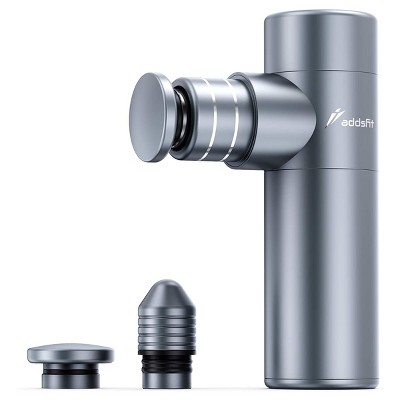 addsfit Whisper Quiet Portable Mini Pocket Sized Ergonomic Handheld Muscle Deep Tissue Massager Massage Gun with 2 Head Attachments and 3 Speeds, Gray