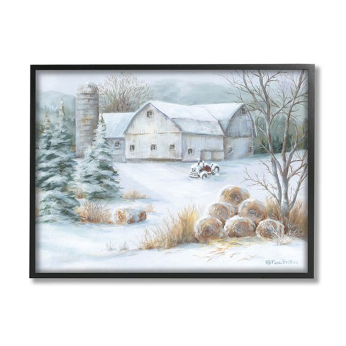 Stupell Industries Niveous Country Barn Snow Scene Framed Giclee Art ...