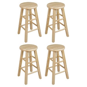 PJ Wood Classic Round-Seat 24" Tall Kitchen Counter Stools for Homes, Dining Spaces, and Bars with Backless Seats, 4 Square Legs, Natural (Set of 4) - 1 of 4