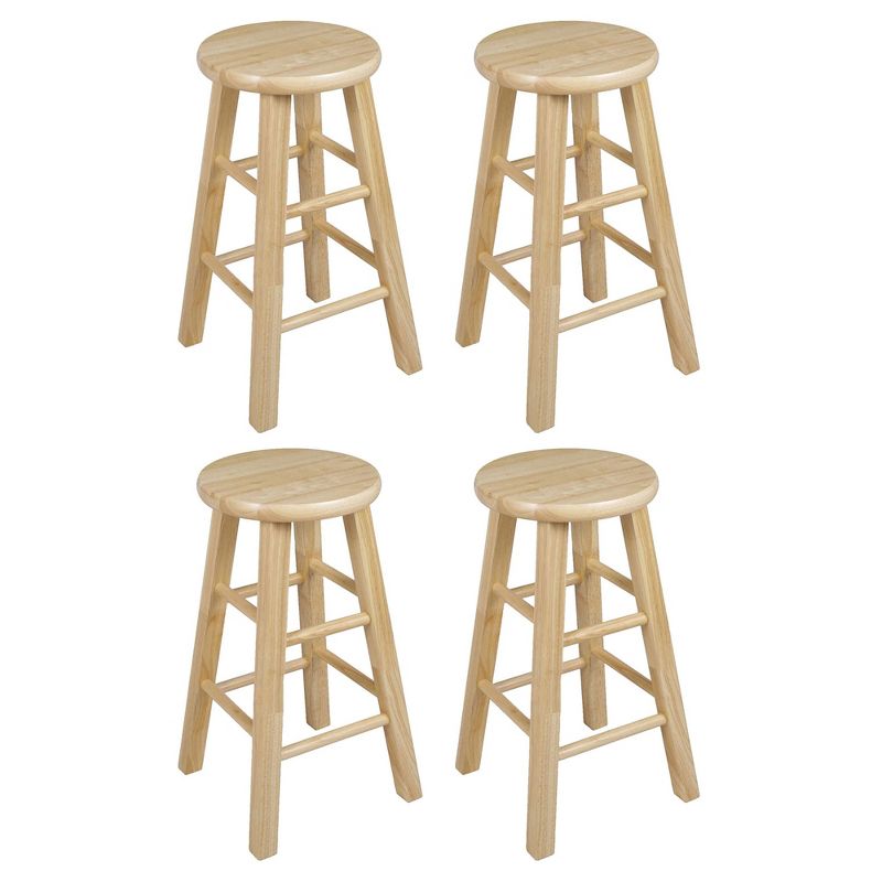 PJ Wood Classic Round-Seat 24" Tall Kitchen Counter Stools for Homes, Dining Spaces, and Bars with Backless Seats, 4 Square Legs, Natural (Set of 4), 1 of 7