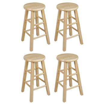 PJ Wood Classic Round-Seat 24" Tall Kitchen Counter Stools for Homes, Dining Spaces, and Bars with Backless Seats, 4 Square Legs, Natural (Set of 4)