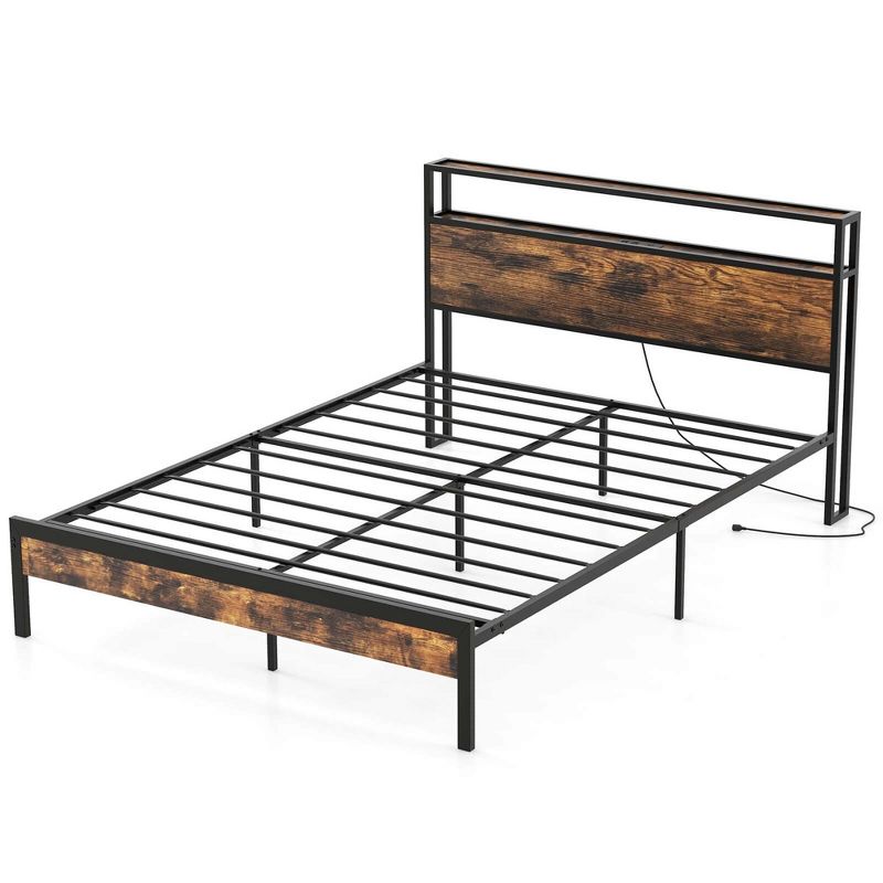 Costway Twin/Full/Queen Bed Frame with Storage Headboard Charging Station 18W USB C Port Rustic Brown, 2 of 11