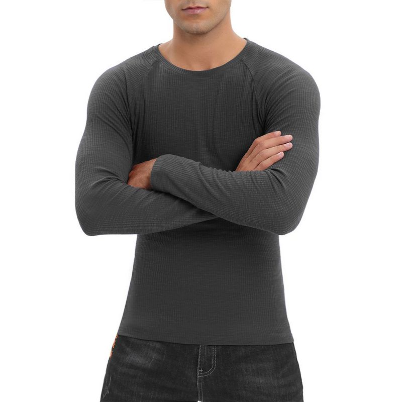 Mens Shirts 2 Packs Crew Tops Long Sleeve Ribbed Pullover Sweater Sim Fit Basic Layer Tops Solid Tee Crewneck Stretchy Undershirts, 3 of 8