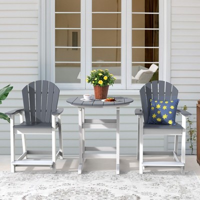 OTSUN Patio Bar Stool High Back Adirondack Chairs Outdoor Balcony Chair with Widened Arms in Gray