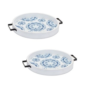 Wood Tray Set Of 2 Blue and White 14.75 Inch Decorative Display Trays for Home Styling By Melrose - 1 of 3
