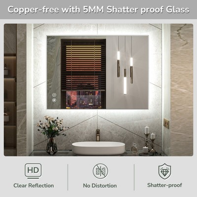 Keonjinn 20" x 28" Silver LED Backlit Anti-Fog Bathroom Vanity Mirror