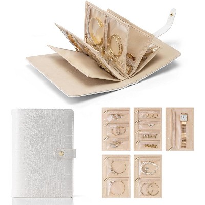 Travel Jewelry Organizer Case,Jewelry Storage Book Ring Binder with Clear Zipper Velvet Pouch Bag