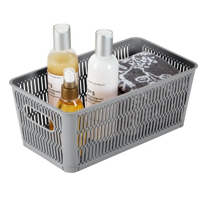 Small Gray Stackable Plastic Storage Tote Baskets, Set of 2