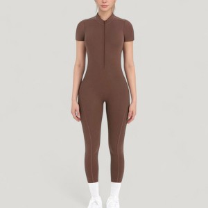 Anna-Kaci Active Women's Short Sleeve High Neck Open Back Zip-Up Jumpsuit with Fitted Silhouette and Scrunch Back Detail - 1 of 4
