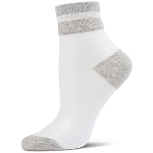 Memoi Sheer See-Through Ankle Socks with Striped Cuff Medium Gray 9-11 - 1 of 2