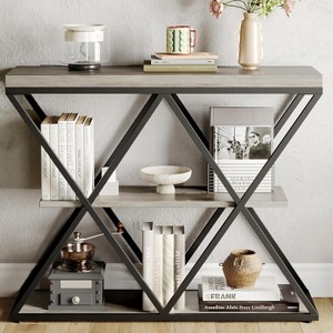 GOCAPTAIN 3-Tier Entryway Table, Industrial Console Sofa Table with Storage, Open Shelves, X-Shaped Metal Frame, Foyer Table for Entryway, Hallway - 1 of 4