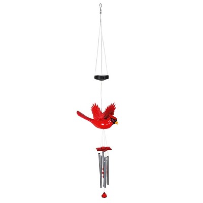 9.25" Plastic and Metal Solar Cardinal Fluttering Wings Wind Chime Red - Exhart