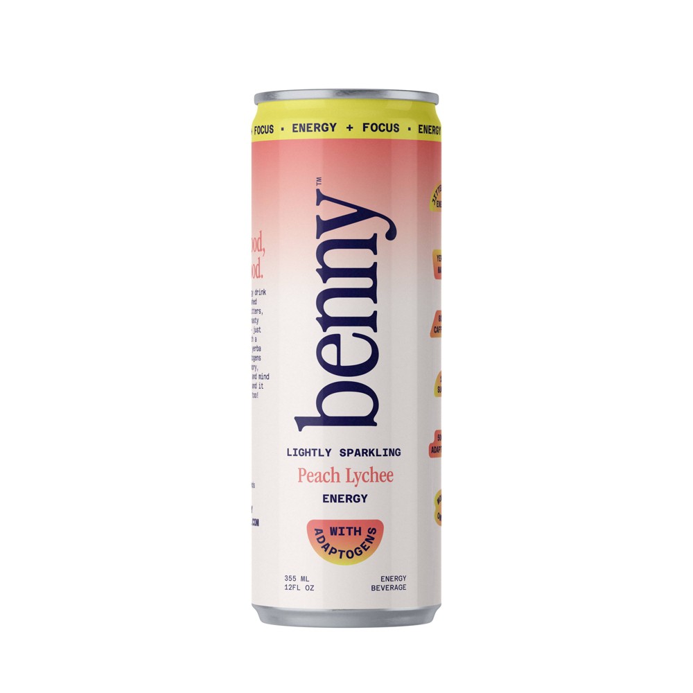 Benny Peach Lychee Lightly Sparkling Energy Drink - 12 fl oz: Caffeinated