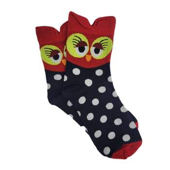 Colorful Owl Crew Socks (Women's Sizes Adult Medium) - Navy Blue and Red from the Sock Panda