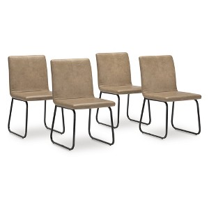 Signature Design by Ashley Pharwynn Modern Dining Chairs, Faux Leather Upholstered Set of 4, Gunmetal Frame, Toast - 1 of 4