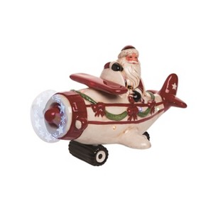 Transpac Dolomite 11.5 in. Multicolor Christmas Musical Santa Plane - 1 of 2