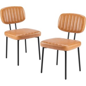 IULULU 2-Piece Mid-Century Modern Upholstered Chairs, Faux Leather Seat & Metal Legs, for Kitchen/Dining/Living Room - 1 of 1