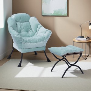 Modern Cotton Fabric Lazy Chair with Ottoman, Footrest, and Side Pocket - 1 of 4